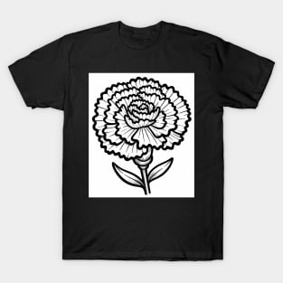 Black And White Carnation Design T-Shirt